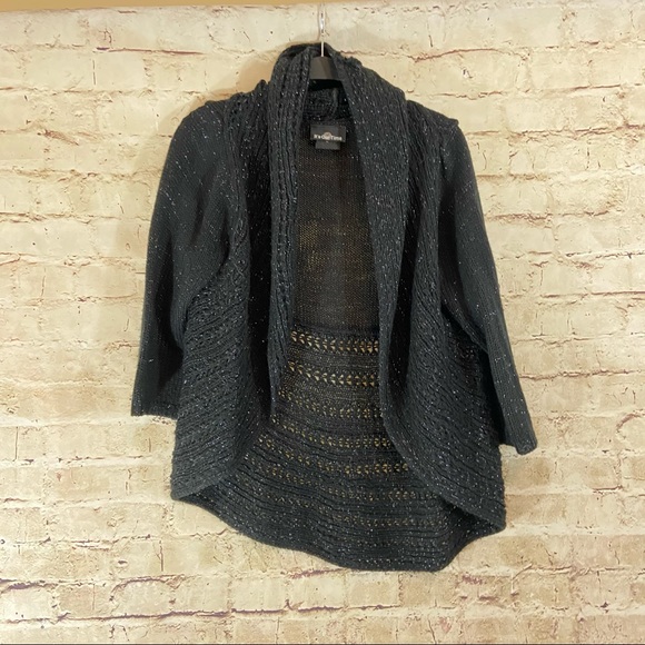 It’s our time black open knit cozy sweater size L - Picture 2 of 7